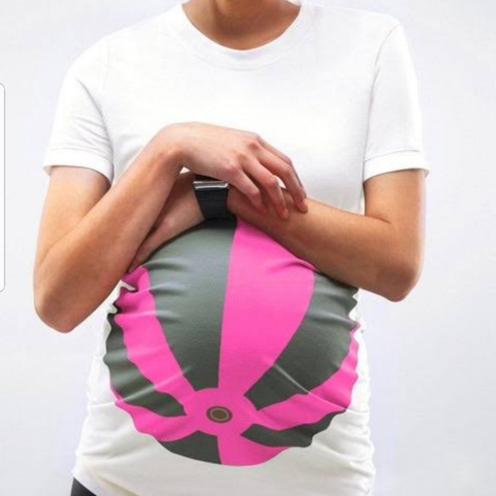 White Maternity Short Sleeve Tee with Pink & Olive Graphic
